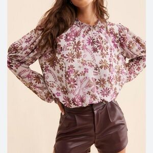 Free People Clarissa Purple Floral Blouse